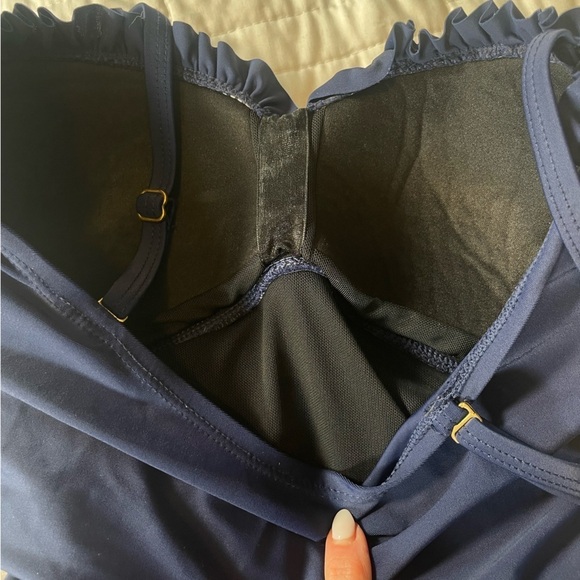 Shore Shapes One Piece Skirted Swimsuit Sz 8 Navy Blue Tummy Control Technology - Picture 9 of 15